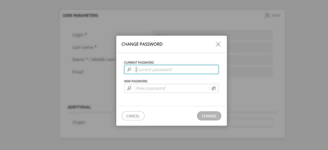 Change password window