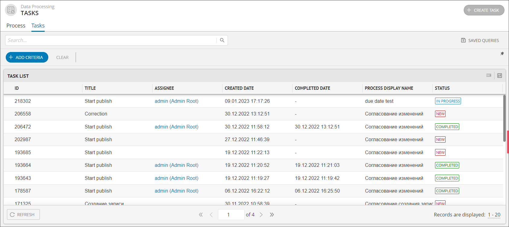 Task search screen