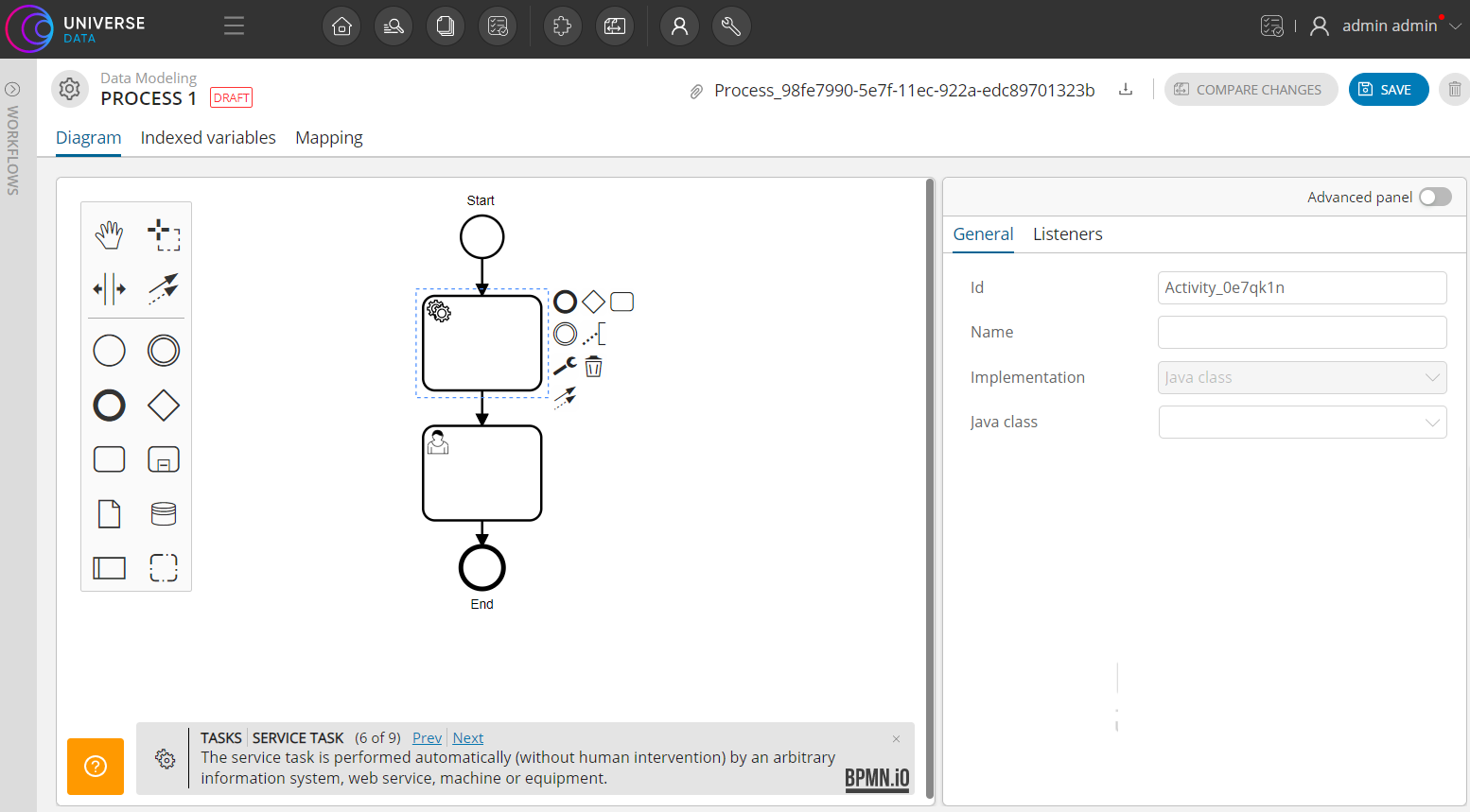 Adding service task to process diagram