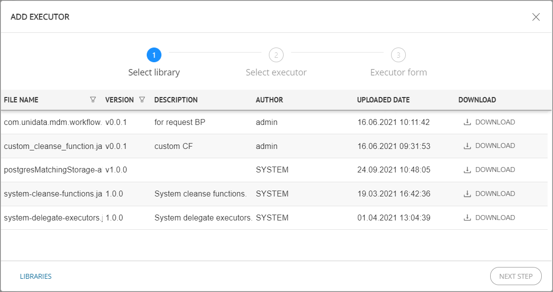 "Adding library" wizard