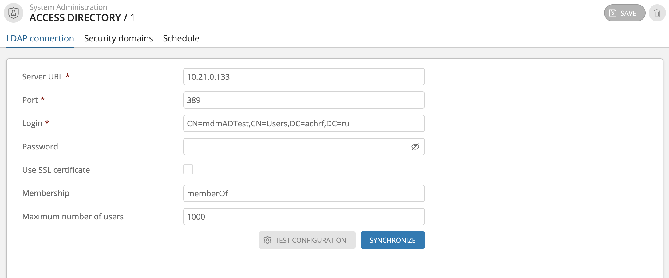 "LDAP connection" tab