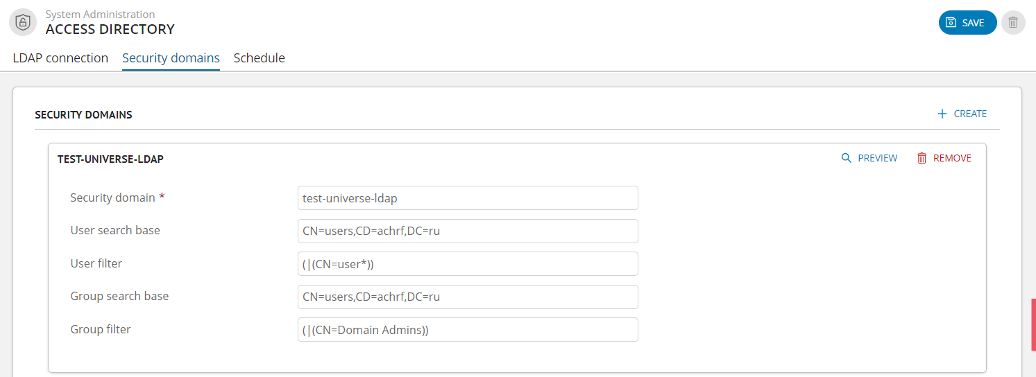 "Security Domains" tab