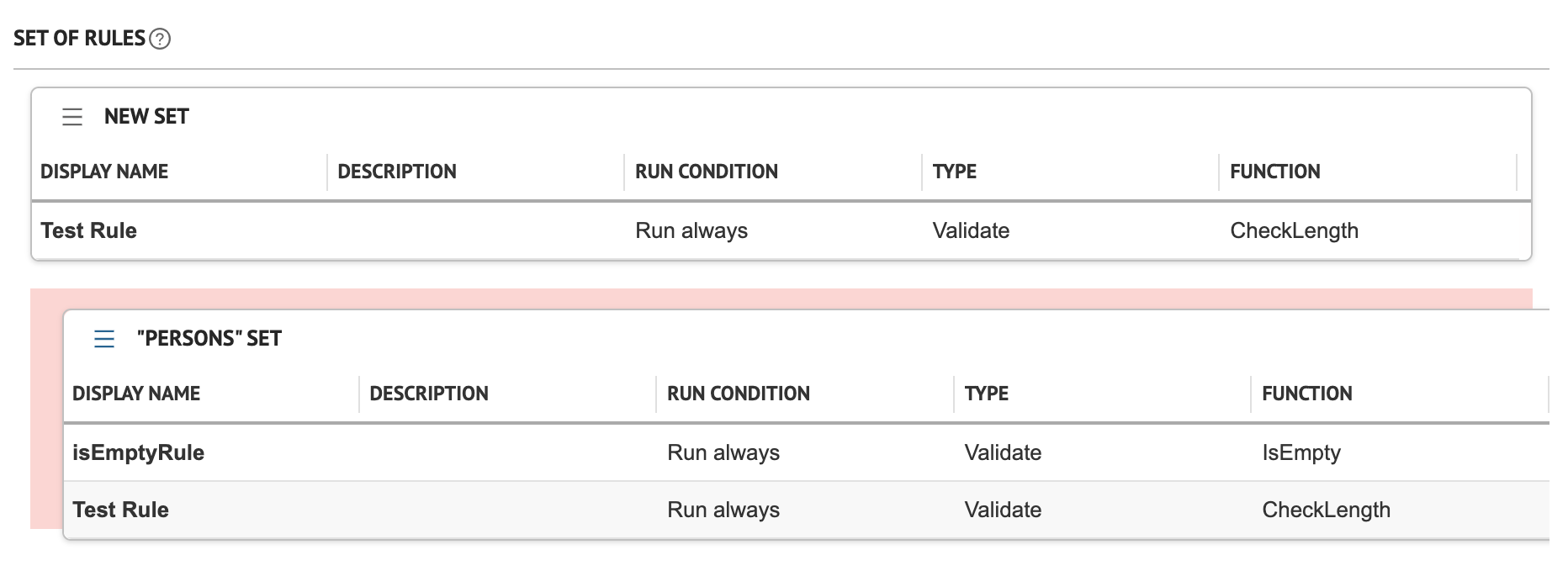 Changing the order of quality rule sets